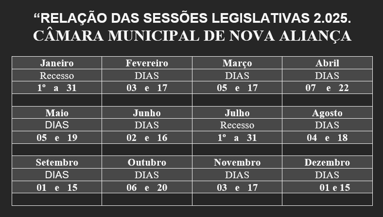 Calendário das Sessões Legislativas
